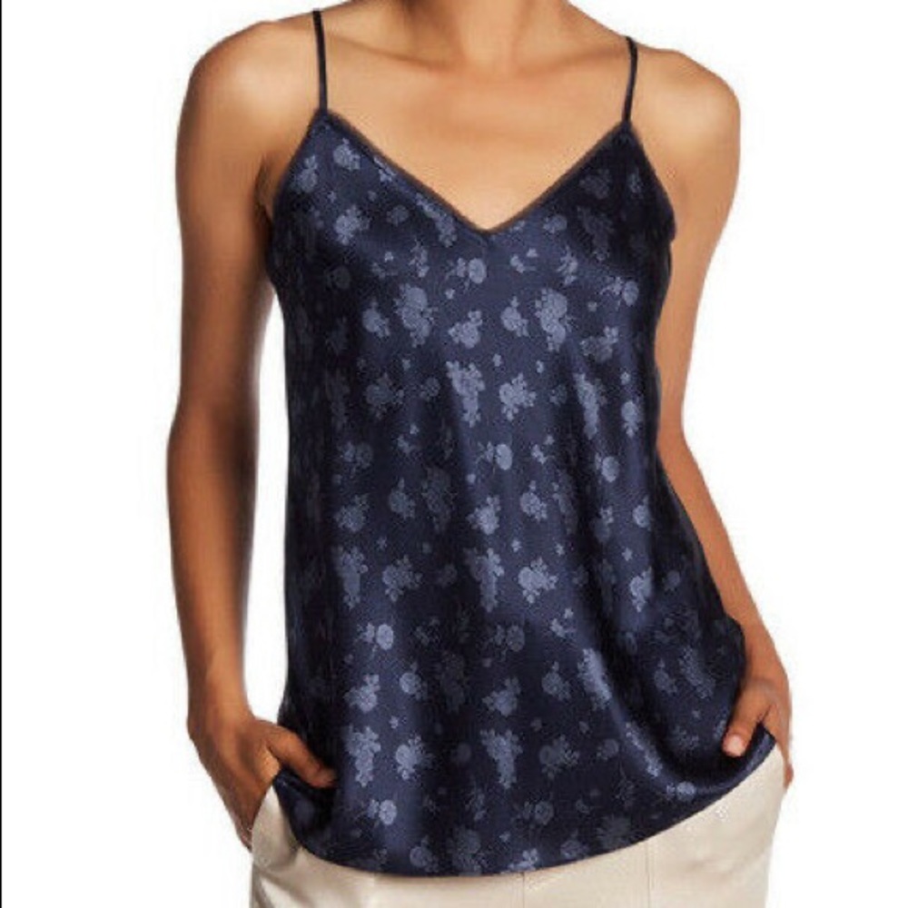 Vince Floral Blue 100% Silk V-neckline Cami